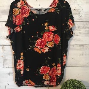 Red and Black Floral Short Sleeve Shirt